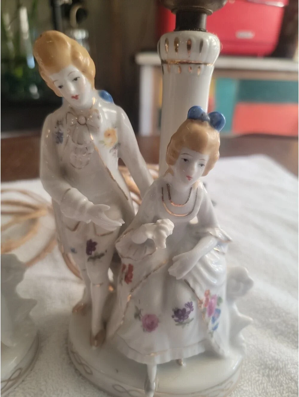 Vintage Courting Couple Lamp MCM Porcelain Boudoir Rare Set Of 2 All Original